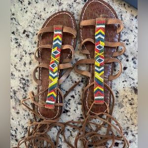 Sam Edelman Lace Up Beaded Flat Sandals
